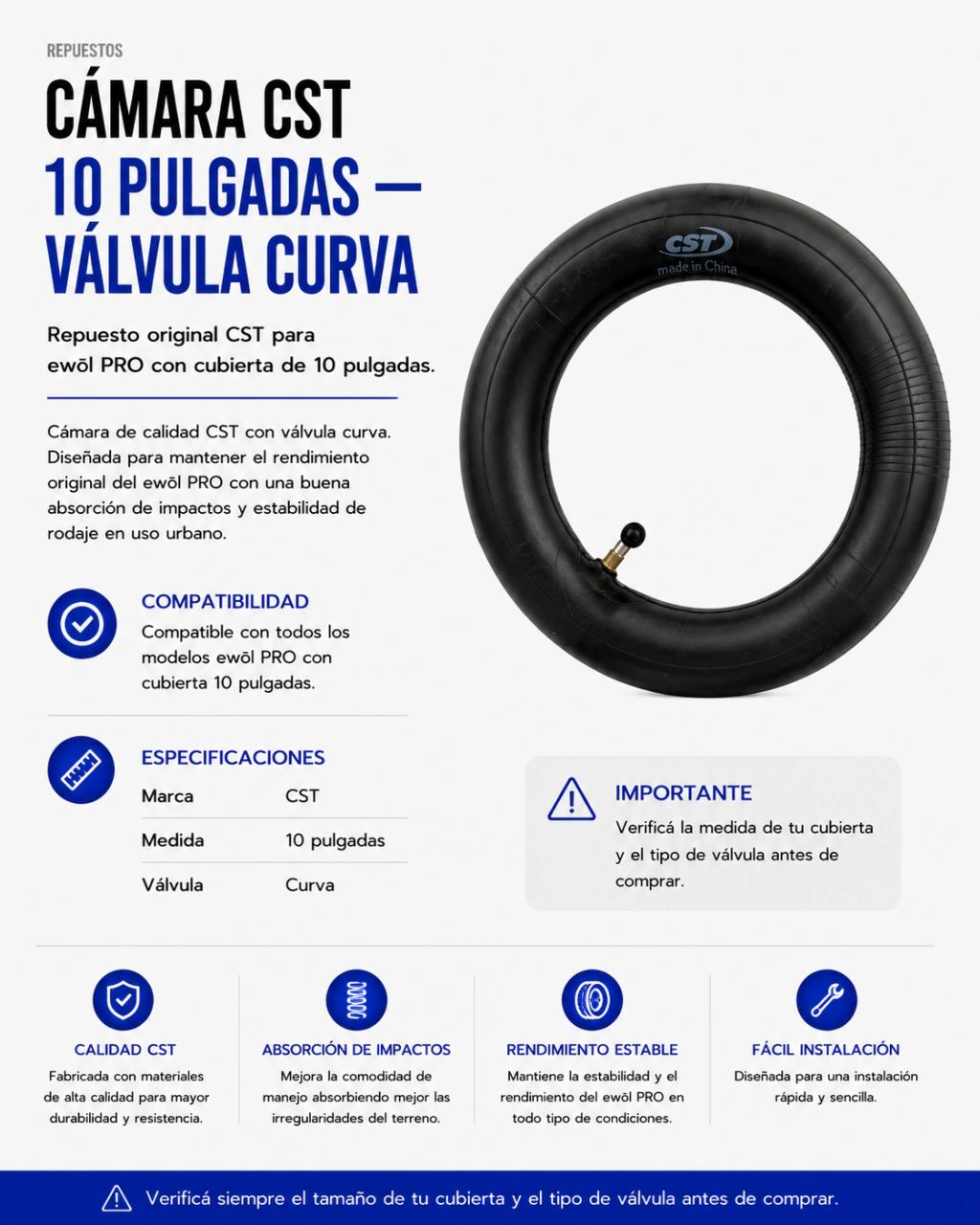 Cámara Cst Monopatín Eléctrico 10 Pulgadas