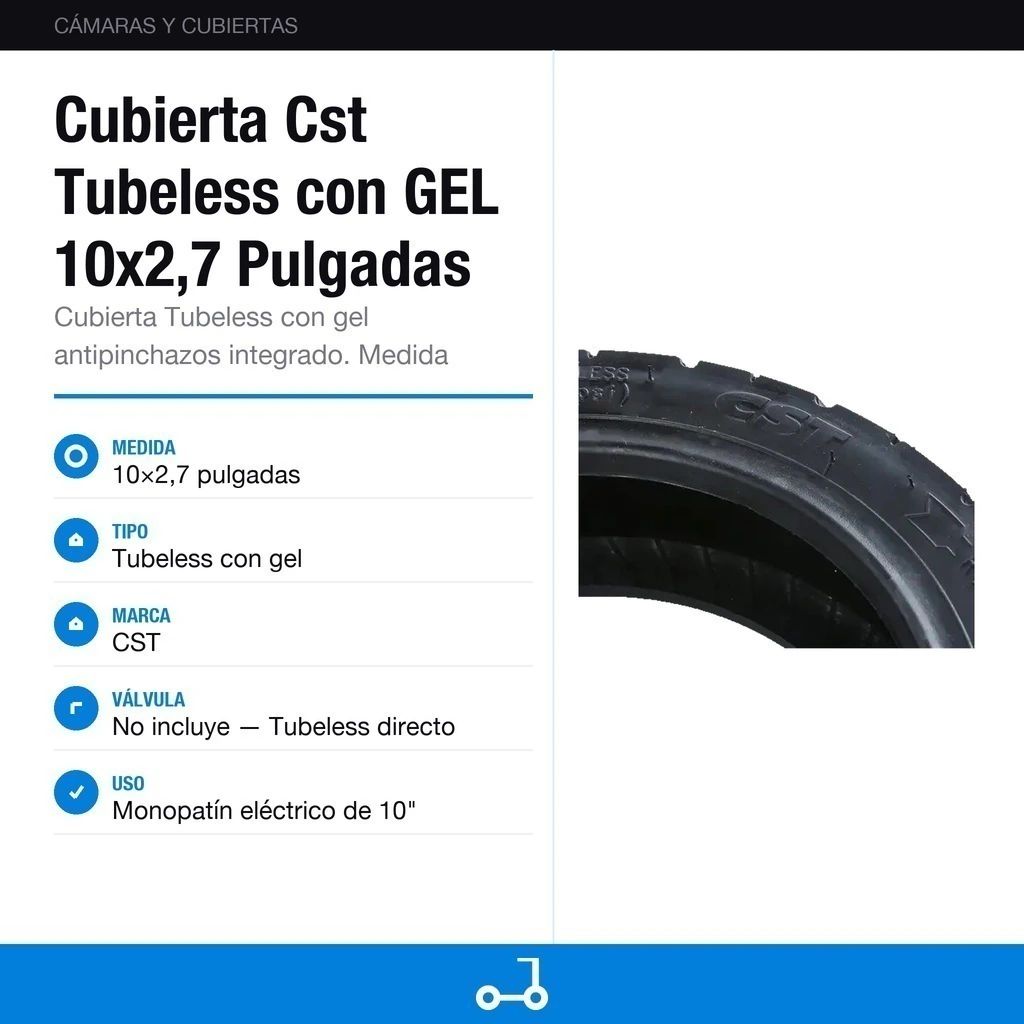 Cubierta Cst Tubeless con GEL 10x2,7 Pulgadas Monopatín Eléctrico